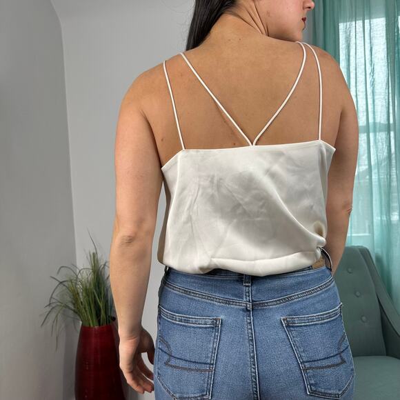 Express Cream V-neck Satin Bodysuit - Picture 5 of 7
